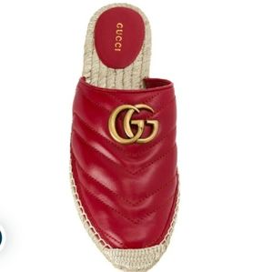 Gucci Hibiscus Red  Matelasse Leather Slides/Mules Espadrilles
